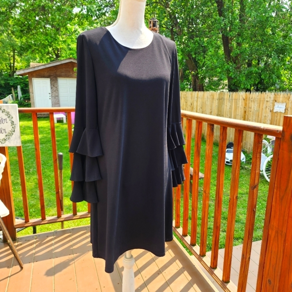 CeCe Women's Stylish Black Dress with Ruffle Long Sleeves Size M